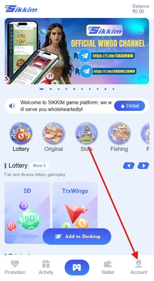 Click on the account option