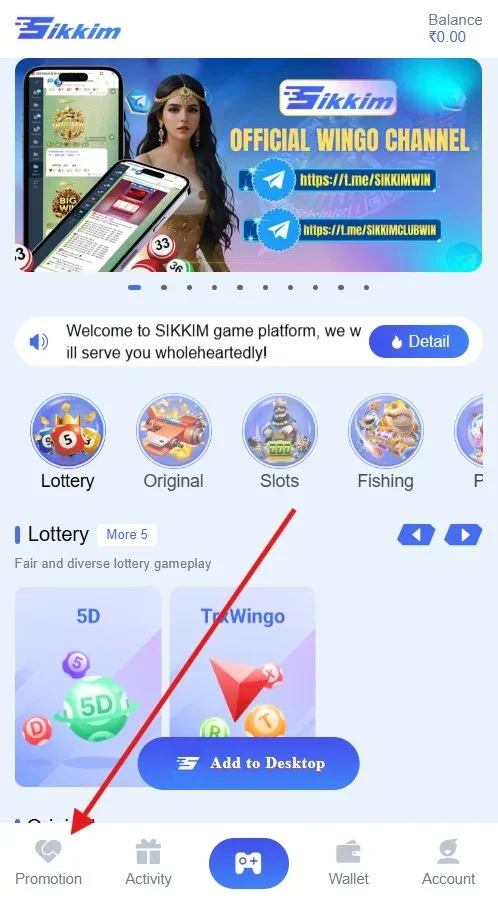 Go to the promotion section